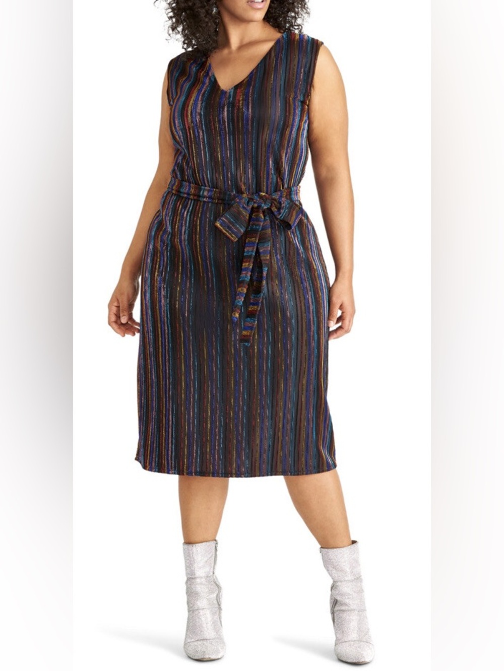 Rachel Roy Rainbow Metallic Stripe Wrap Dress - Size Large